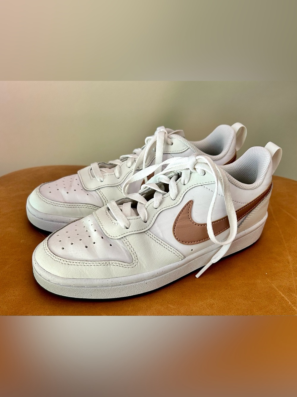 Big Girl’s 4.5Y Nike Court Borough Sneakers White with Bronze Accent